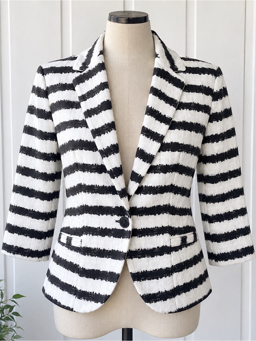 French Connection Black White Striped Blazer Jacket Women’s XL UK Style